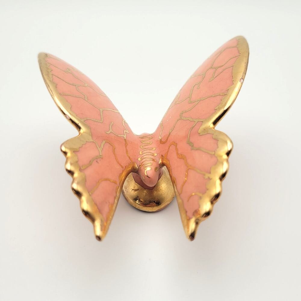 Vintage Pink Butterfly Figurine Ceramic Hollywood Regency Decor 2"